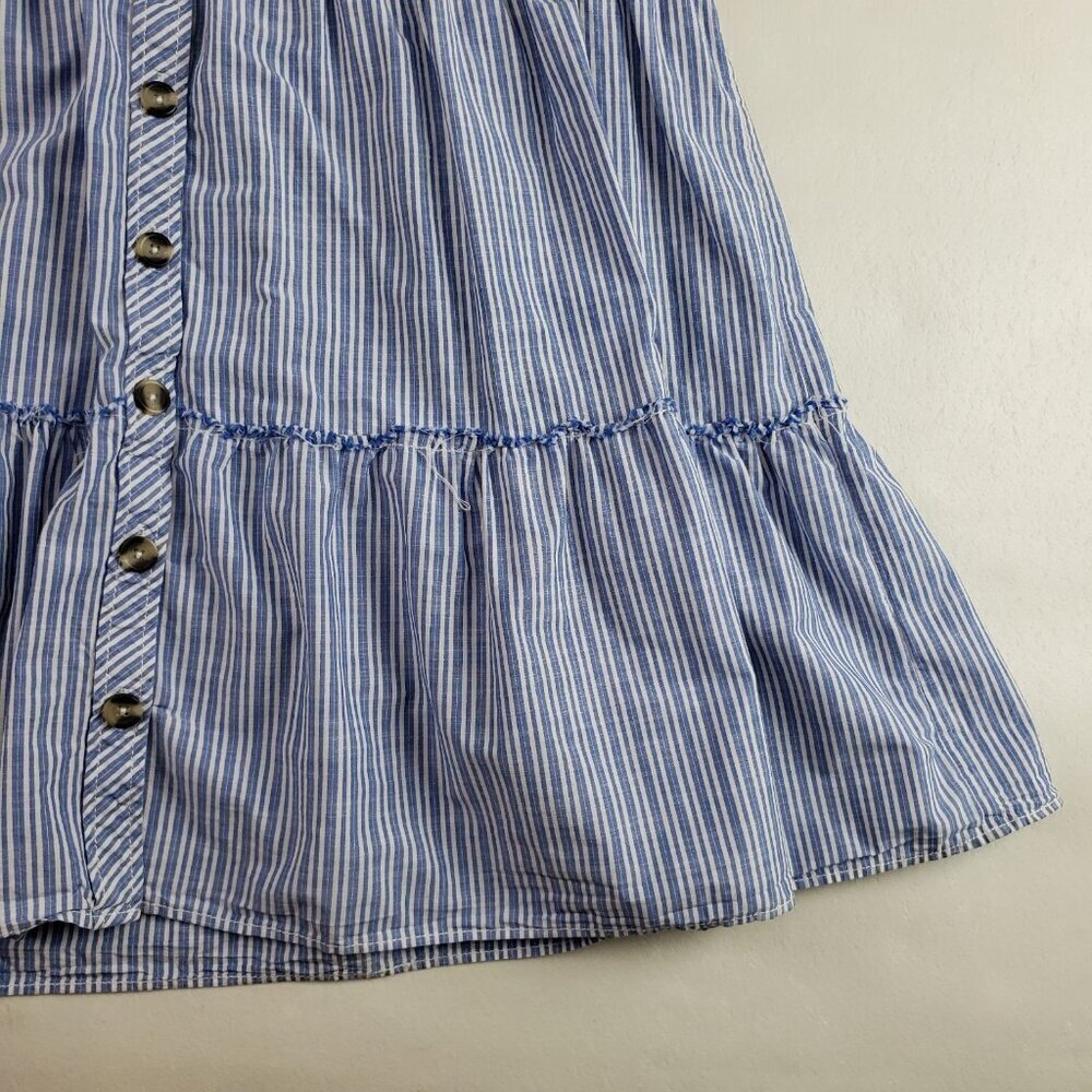 Free People Starfish Mini Shirt Dress Women Small Blue Striped Ruffle Button Up - Picture 5 of 13